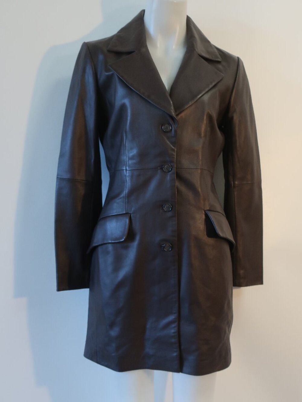 Womens Shin Choi Brown (tem-26) Genuine Italian Leather Mid-Length Car Coat 8